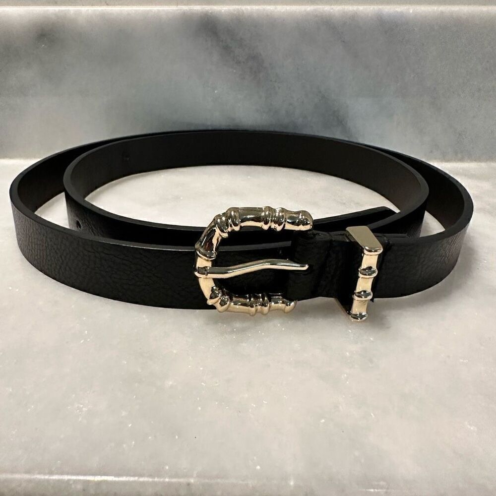 Forever 21 Vegan Leather Gold-tone Twisted Buckle Adjustable Belt Black 2X